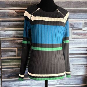 Striped Blue and Green Women's Sweater
